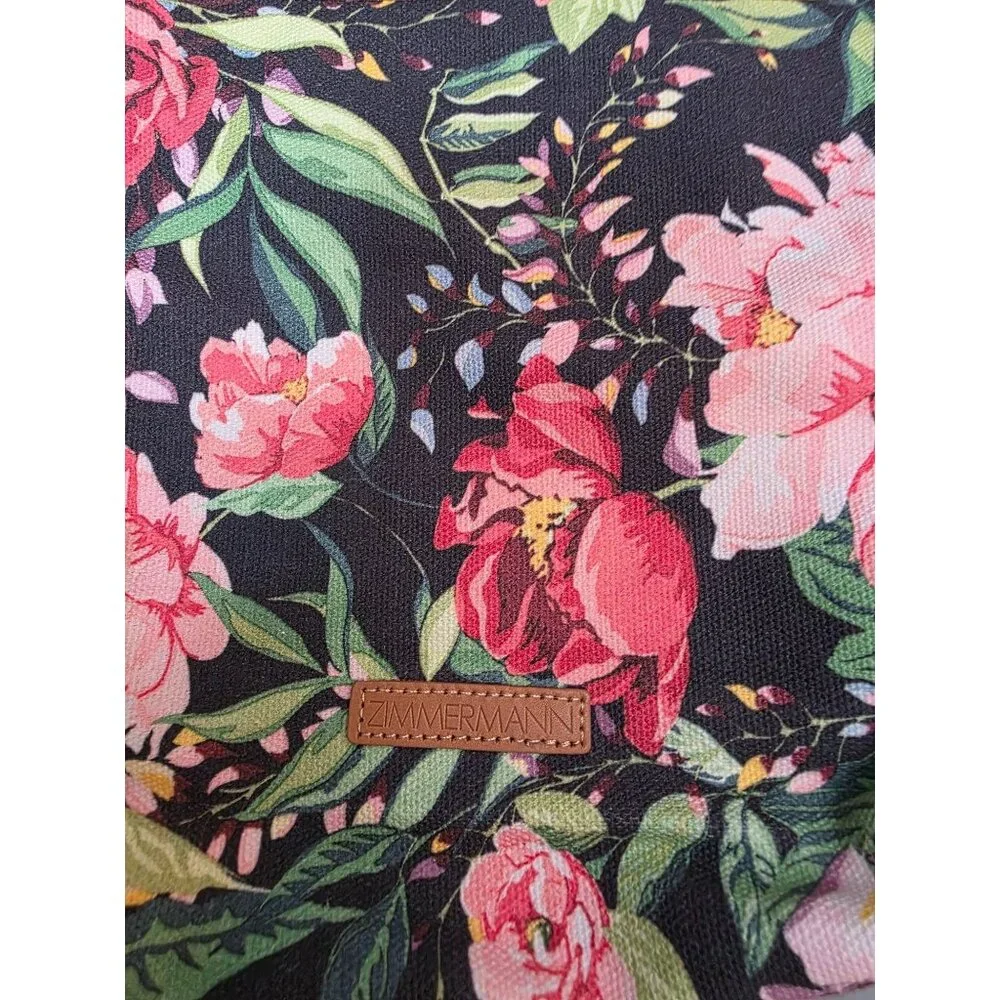 Zimmermann NWT Floral Clutch Leather Cotton Canvas Zip Cosmetics Bag Box 9x11.5